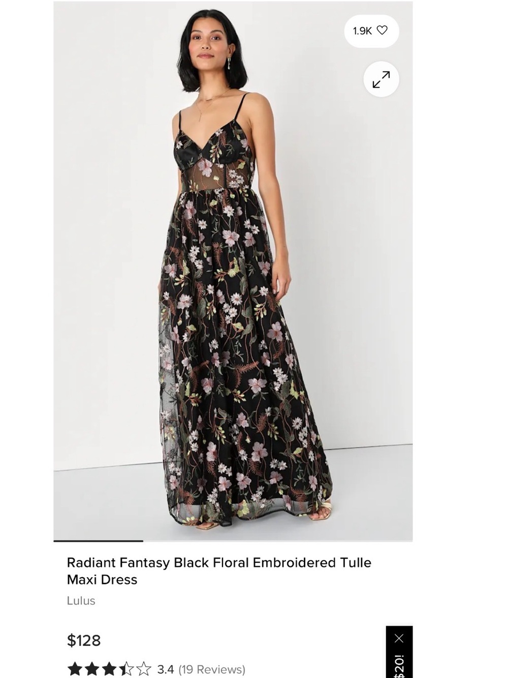 Lulu's Black Floral Embroidered Tulle Maxi Dress